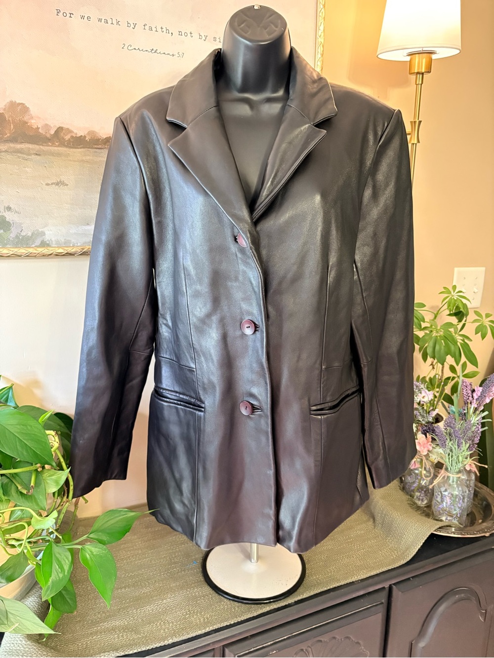 Vintage Liz Claiborne Genuine Black Leather Blazer Jacket ✨